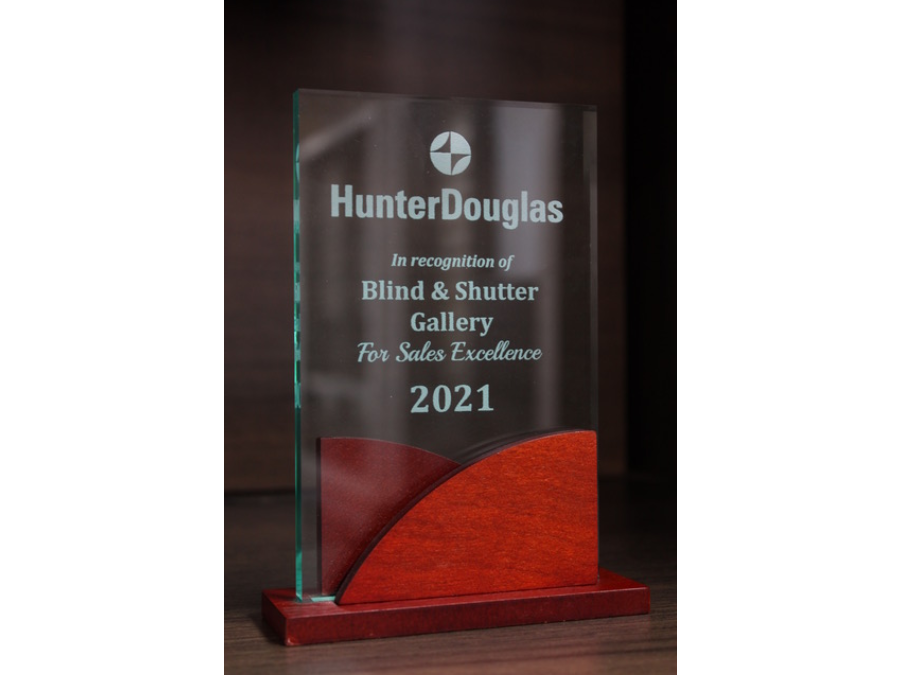 Hunter Douglas in recognition of Blind & Shutter Gallery for Sales Excellence 2021 near Saint Petersburg, Florida