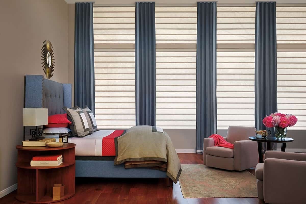 Hunter Douglas Vignette® Modern Roman Shades, window shades in a bedroom near Saint Petersburg, Florida (FL)